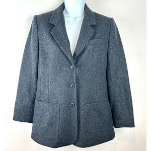 Eddie Bauer Charcoal Gray Wool Blend Blazer Jacket Size Petite Small